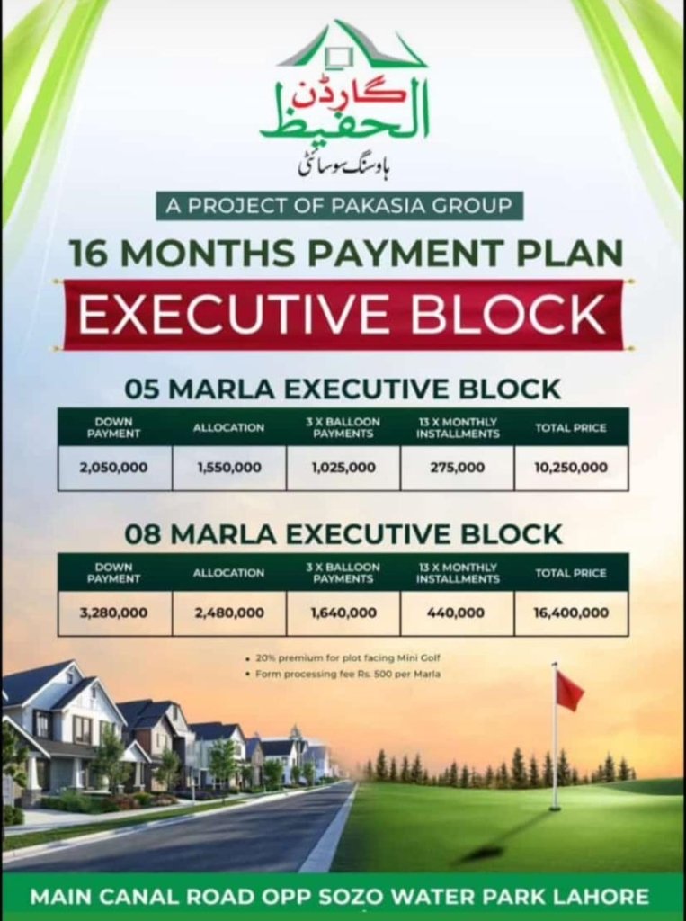 Executive Block Payment Plan Al Hafeez Garden Phase 2